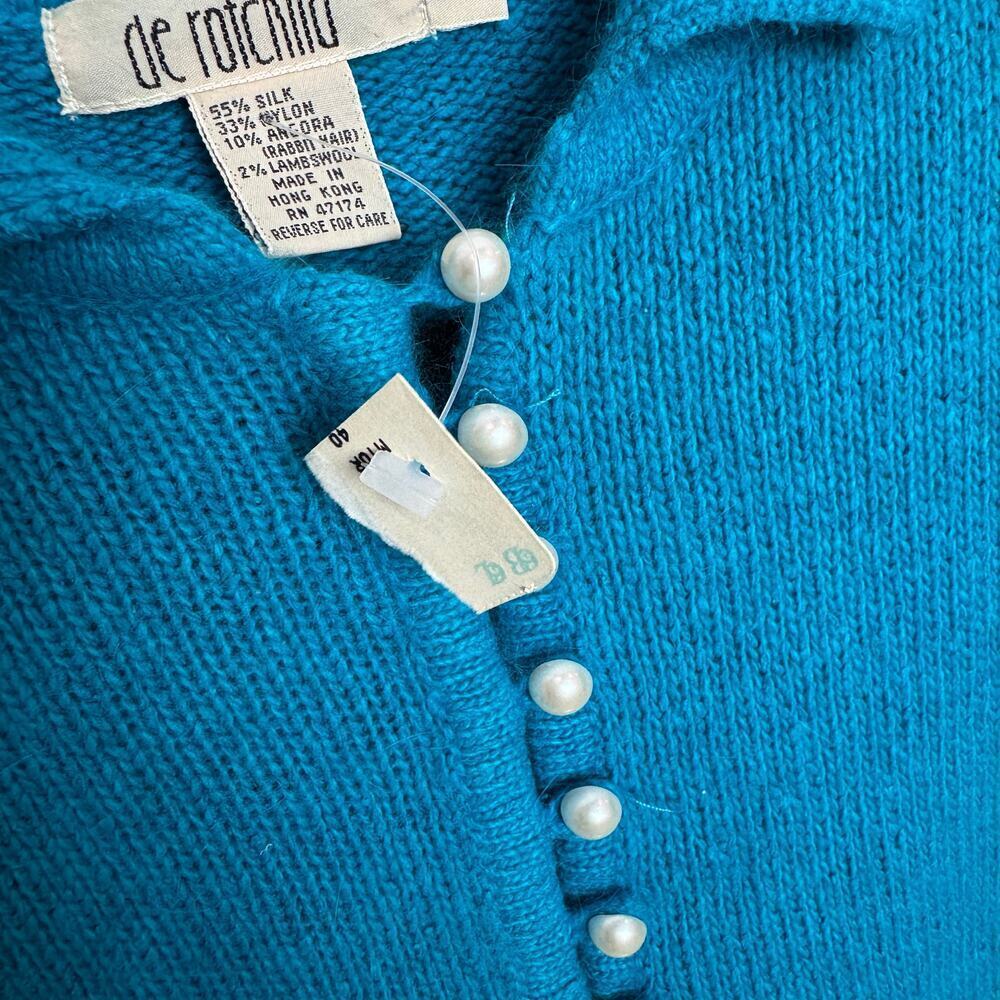 Vintage Teal Blue NEW Button Down Silk Blend Sweater Medium - Picture 7 of 8